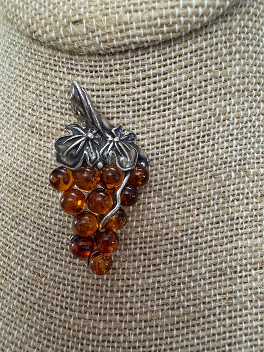 Vintage Amber and Sterling silver pin